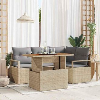 vidaXL Vidaxl - Conjunto De Comedor De Jard&iacute;n Con Coj&iacute;n 5 Pcs Beige, Gris