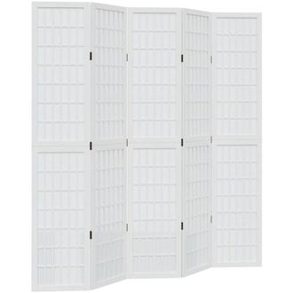 vidaXL Vidaxl - Biombo Separador De 5 Paneles Madera Maciza Paulownia Blanco
