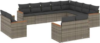 vidaXL Set De Sof&aacute;s De Jard&iacute;n 12 Pzas Con Cojines Rat&aacute;n Sint&eacute;tico Gris Vidaxl