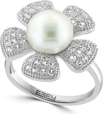 Effy Cultured Pearl White Topaz Flower Ring at Nordstrom Rack, Size 7