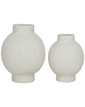 CosmoLiving by Cosmopolitan Cosmoliving By Cosmopolitan Set Of 2 Ceramic Ribbed Vase