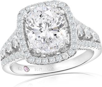 Suzy Levian White Sterling Silver White Cubic Zirconia Engagement Ring