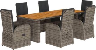 vidaXL 7 Piece Garden Dining Set with Cushions Grey Poly Rattan vidaXL