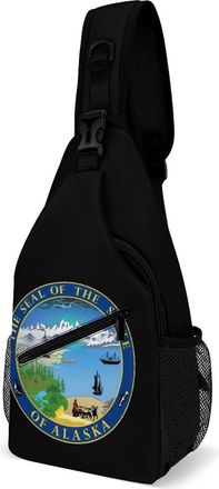Generic Seal of The State of Alaska Mens Print Crossbody Large Sling Backpack Casual Chest Bag Gift for Traveling Hiking Workout