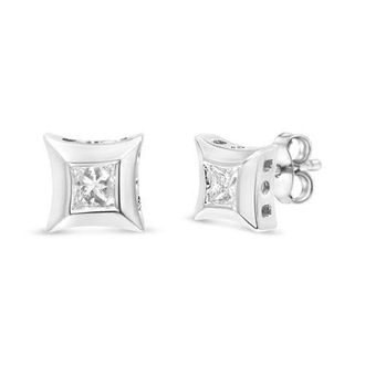 House of Brilliance Sterling Silver 1/3 Cttw Princess Cut Diamond Square Stud Earrings at Nordstrom
