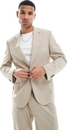 Asos Giacca da abito slim beige pied de poule tono su tono-Neutro