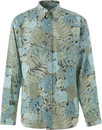 Tom Ford Lichtblauw Bloemenprint Overhemd - Heren - Casual Overhemden - Blauw - M - Overhemden