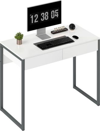 HOMCOM escritorio con 2 cajones, 100x50x75 cm, mesa de escritorio, mesa de ordenador, patas de acero, para casa, oficina, espacios pequeños, blanco