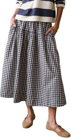 Marine Layer Gia Pima Cotton Gingham Skirt in Navy Gingham at Nordstrom, Size X-Large