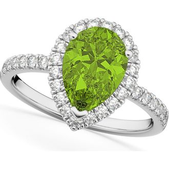 Allurez Pear Cut Halo Peridot & Diamond Engagement Ring 14K in 1.91Ct/white Gold at Nordstrom, Size 8.5