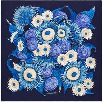 Ferragamo Sunflower print silk scarf - women - Silk - One Size - Blue