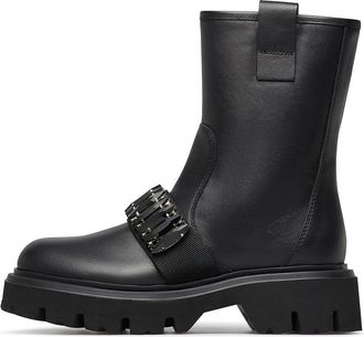 Loriblu Stones Embellished Calfskin Combat Enkellaarsjes - Dames - Enkellaarsjes - Zwart - 40 EU - Leer - Schoenen