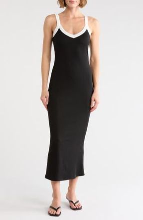 Loveappella Contrast Trim Ribbed Tank Dress in Black at Nordstrom Rack, Size X-Large