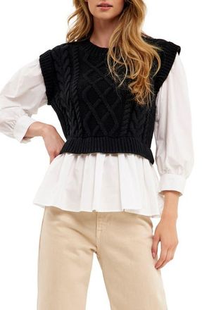 English Factory Mixed Media Cable Sweater in Black/White at Nordstrom, Size Small