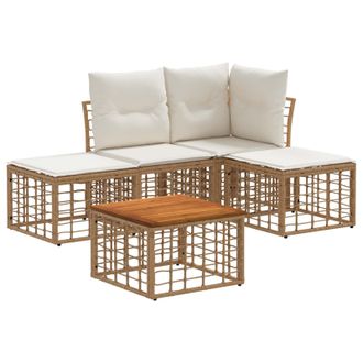 vidaXL Conjunto De Sof&aacute;s De Exterior 5 Pcs Natural Y Crema Poli&eacute;ster Vidaxl
