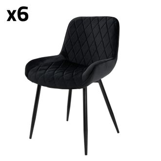 ML Design Lote de 6 sillas de comedor de terciopelo, negro
