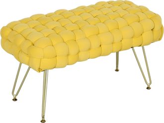 OEM Banco Pie De Cama Tapizado En Terciopelo Reposapi&eacute;s Con Patas De Metal Y Asiento Acolchado Amarillo