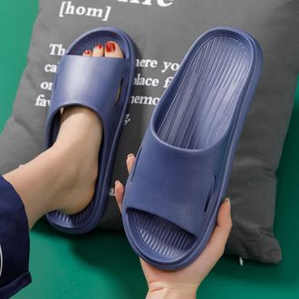 Generic 2026 Men and Women Slippers Bathroom Home Summer Beach Solid Color Flat Bottom Sandals (Navy, 6.5)