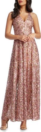 Dress The Population Ariyah Sequin Embroidered Ballgown in Blush Multi at Nordstrom, Size Xx-Large