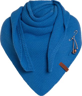 Knit Factory Coco Knitted Shawl - Triangle Scarf Women - Cobalt - Knitted winter scarf - 190x85 cm - Manufactured in Europe - Ladies scarf - Including decorative p
