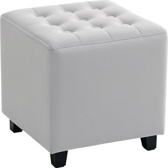 HOMCOM Square Footstool Small Ottoman w/ Wood Legs for Bedroom Light Grey | TJ Hughes