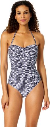 Anne Cole Womens Printed Twist Front Shirred One Piece Swimsuit in Azzurra Geo at Nordstrom, Size 16