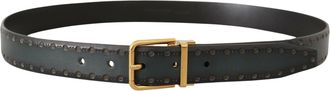 Dolce & Gabbana Mens Green Perforated Leather Brass Metal Belt
