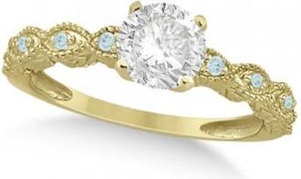 Allurez Vintage Lab Grown Diamond & Aquamarine Engagement Ring 18k Yellow Gold 0.75ct
