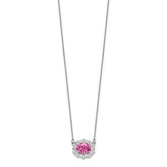 Diamond2Deal 14k White Gold 1 Ct Lab Grown Diamond and Created Pink Sapphire Pendant Necklace