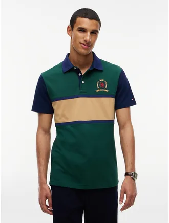 Tommy Hilfiger Mens Regular Fit Crest Logo Colorblock Polo - Ornamental Green - XL