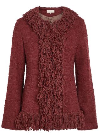 Liberowe Banker Fringed Boucl&eacute; Jacket - Dark Red - S (UK8-10 / S)