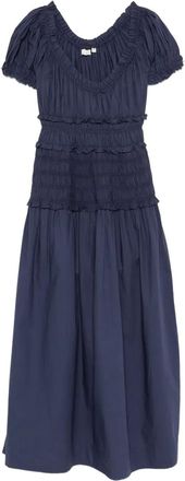 D&ocirc;en ruffled scoop-neck dress - women - Organic Cotton - L - Blue