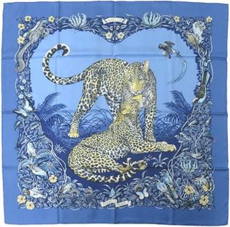 Herm&egrave;s Pre-owned Scarves, female, Blue, Size: ONE SIZE Pre-owned The Jungle Love scarf
