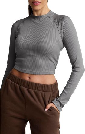 Beyond Yoga Contours Rib Mock Neck Crop Top in Stone Gray at Nordstrom Rack, Size X-Small