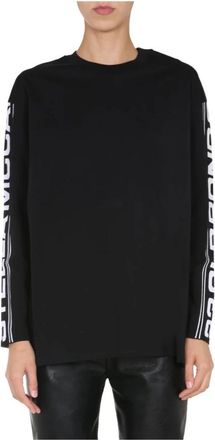 Stella McCartney T-shirt met ronde hals en lange mouwen - Dames - Longsleeves - Zwart - XS - Katoen - Tops