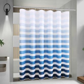 OEM Cortina De Ducha De 180 X 180 Cm, Rayas Azules, Poli&eacute;ster Estampado, Impermeable