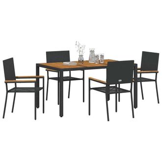 Berkfield Home Modern 5 Piece Garden Dining Set Black Poly Rattan