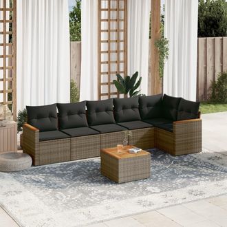 vidaXL Vidaxl - Set De Sof&aacute;s De Jard&iacute;n 7 Piezas Con Cojines Rat&aacute;n Pe Gris