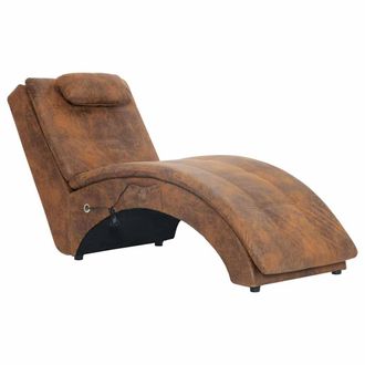 vidaXL Div&aacute;n De Masaje Con Almohada De Piel De Ante Artificial Marr&oacute;n Vidaxl