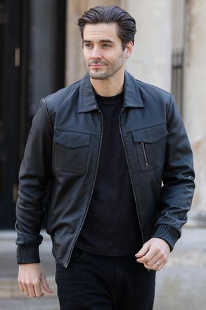 Ashwood Leather Mens Torino Classic Real Classic Bomber Jacket With Brando Collar - Black - Size X-Large