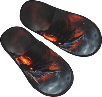 Generic DRTGEDS Magical Dragon printing Fall Winter Fuzzy Slippers Comfy House Shoes,Portable for Hotel Travel Gifts for Women and Men, Black, 5