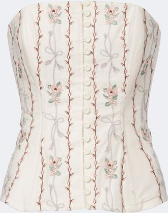 Agua Bendita Abelia floral embroidered linen corset