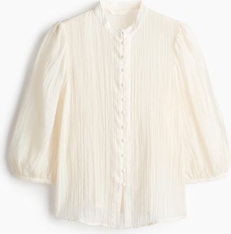 H&M Bluse mit Ballon&auml;rmeln - Weiss