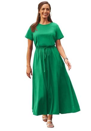 Jessica London Stretch Cotton Drawstring Maxi Dress in Kelly Green at Nordstrom, Size Small