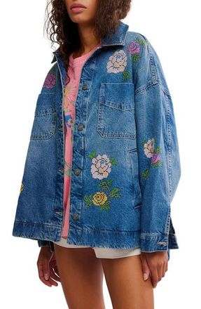 Free People Madison Embroidered Denim City Jacket in Cowboy Romance at Nordstrom, Size X-Small