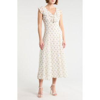 Wayf Ruffle Godet Maxi Dress in Ivory Ditsy at Nordstrom Rack, Size X-Small