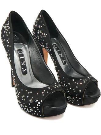 Gina Pumps met open neus en kristallen - Zwart