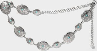 Simons Womens Etched-medallion and turquoise-stone belt