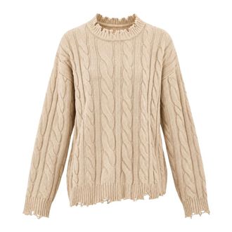 Akep Pullover girocollo a trecce - - Knitwear - Donna - Beige - L