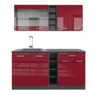 Vicco Cocina Vers&aacute;til R-line, Burdeos Brillo Intenso/antracita, 160 Cm, Et Antracita